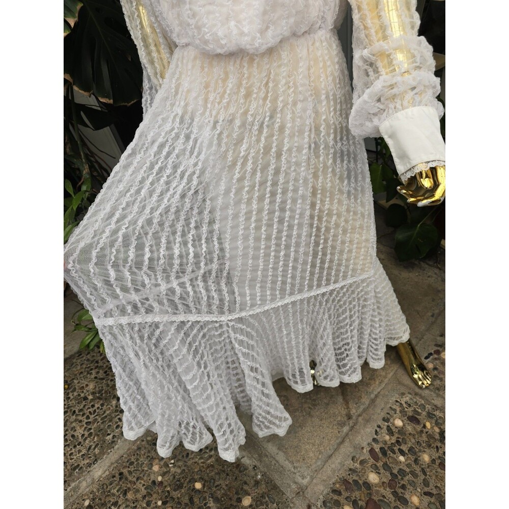 Vintage Recollections Lace Prairie Dress White Cottagecore Victorian L - Picture 11 of 15